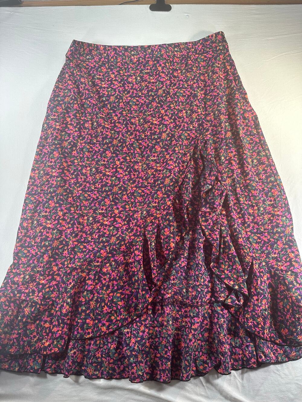 Loness Curve 3XL Floral Ruffle Wrap Midi Skirt Purple Pink NWOT Plus Size